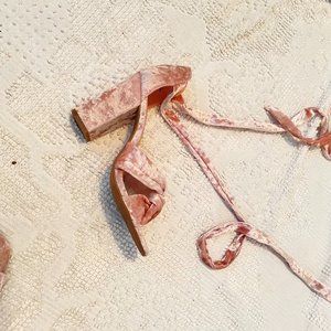 Gorgeous pink velvet wrap heels